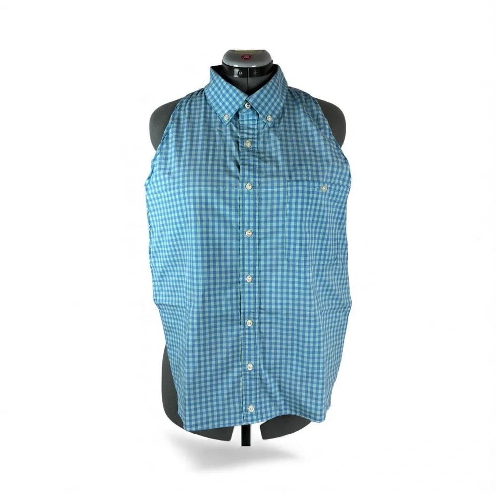 Bib For Adult | Handcrafted Dignity Cover | Aqua Plaid Button-Up ‎ | 19